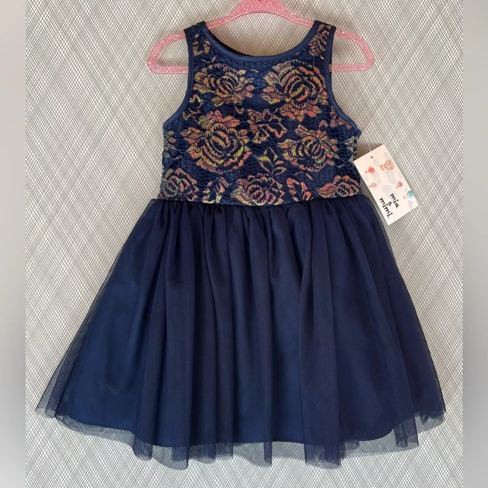 mia and mimi- Floral sleeveless navy Lace Dress NWT (Size 2t) - Picture 1 of 8